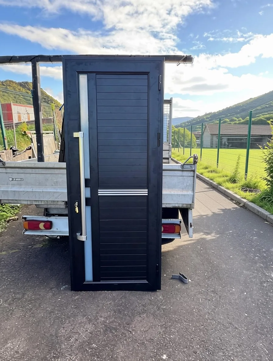 Porte d'entrée aluminium avec poignée inox